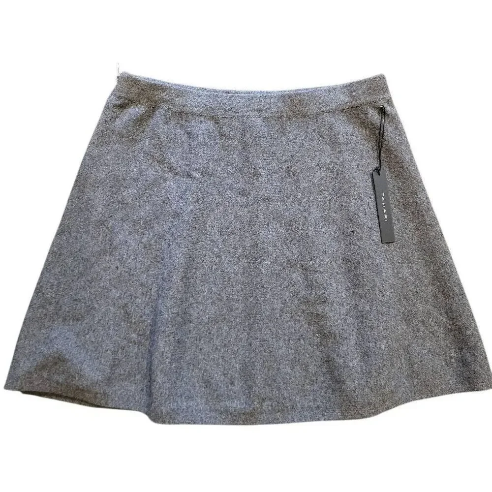 NWT Tahari Skirt Women's Large Grey Wool Skater Mini Soft Warm Side Zip
